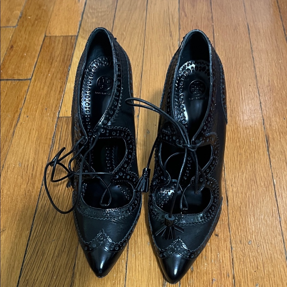 Tory Burch Black Lace-Up Heels